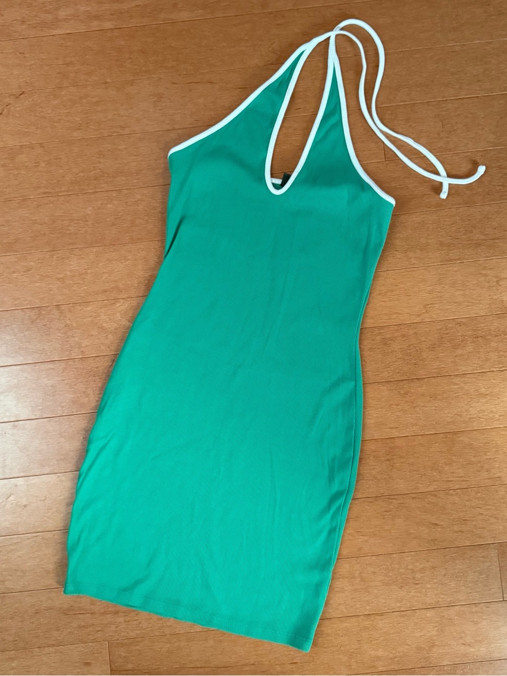 wild fable Green Mini Halter Dress with White Trim small